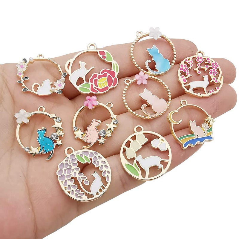 WOCRAFT 20 pcs Gold Plated Enamel Flower Cat Charms Pendant for Jewelry Making Necklace Bracelet Earring and Slime DIY Jewelry Accessories Charms (M451) - Image 2